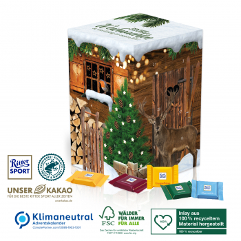 Adventskalender Cube XL Ritter SPORT, Klimaneutral, FSC®, Inlay aus 100% recyceltem Material