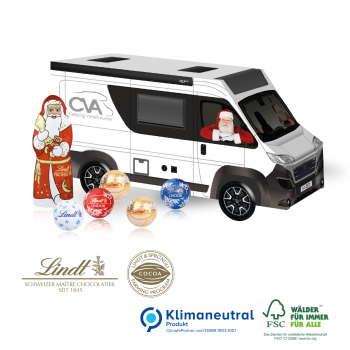 3D Präsent Camper mit Lindt Santa & Lindt Minis, Klimaneutral, FSC®