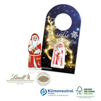 Schokokarte Business Türanhänger mit Lindt Weihnachtsmann, Klimaneutral, FSC®