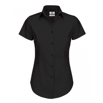 Women´s Poplin Shirt Black Tie Short Sleeve