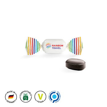 Bonbon im weißen Wickler, ungefüllt, Himbeer Lakritz