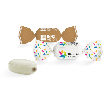 Bonbon im weißen Wickler, gefüllt, Schoko Erdbeer 