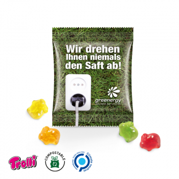 Trolli - Fruchtgummi Minitüte 10g, "Glücks-/Sparschwein", kompostierbare Folie