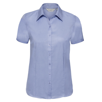 Ladies` Short Sleeve Tailored Herringbone Shirt